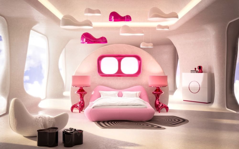 La joya de la corona de esta colección en Kare Design es esta recámara llena de color y muy futurista.