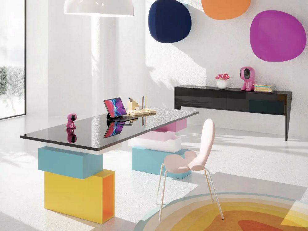Muebles para el estudio o la oficina de la colección Fluid Realities, diseñada por Karim Rashid.