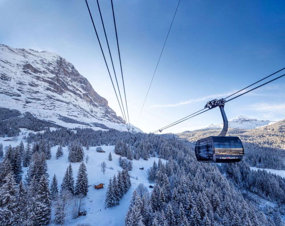 Eiger Express Eiger Nahaufnahme Winter Himmel angesetzt cabinas